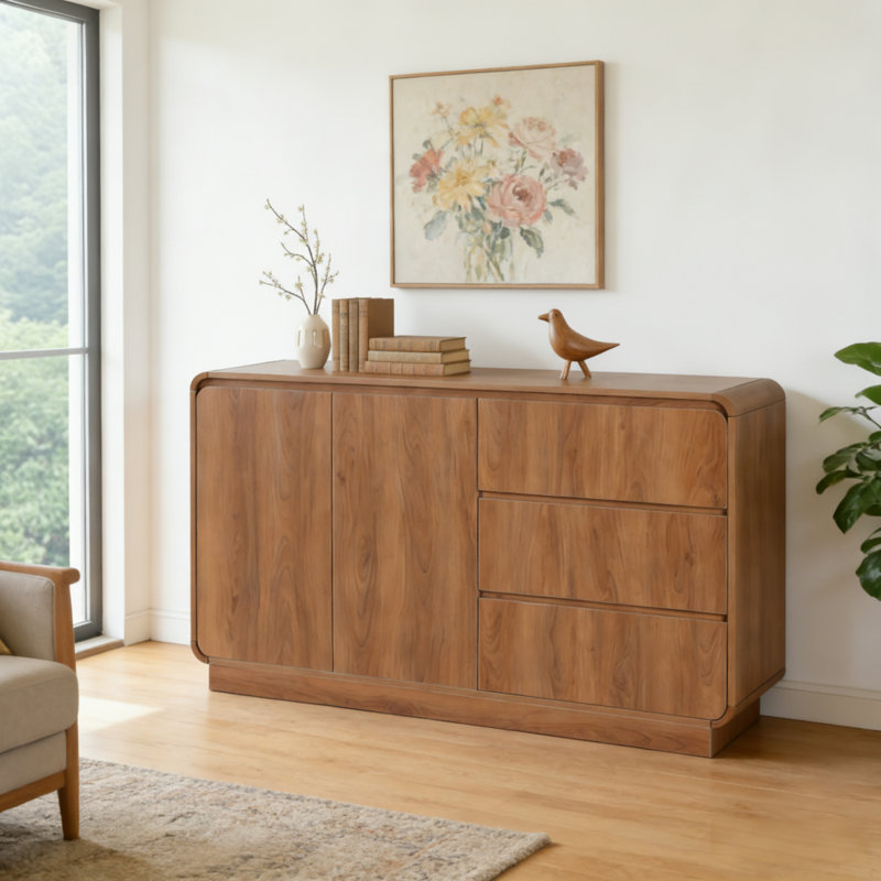 Easton Modern Wooden Storage Sideboard Cabinet with 2 Doors and 3 Drawers, Walnut