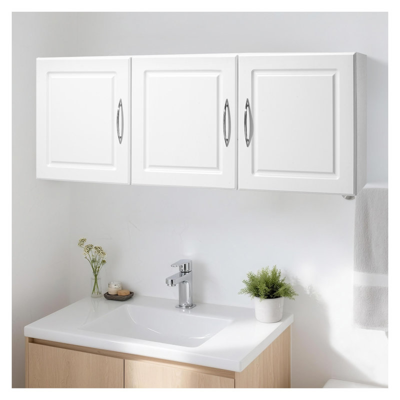 White Wall-Mounted Laundry Cabinet with Adjustable Shelves - 3 Door Storage Cupboard for Kitchen & Bathroom