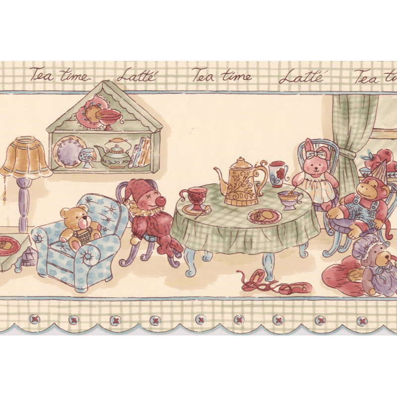 Bordure murale Aquia Creek Dolls Tea Party, Vert / beige / rose