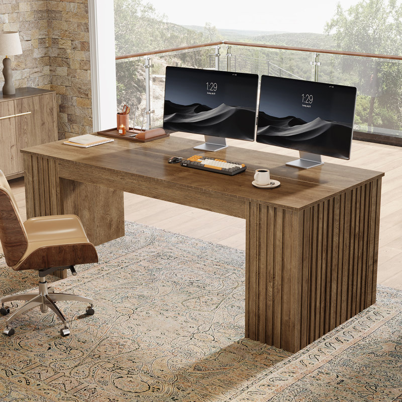 63'' Modern Office Executive Desk, Wood Computer Desk Writing Table, Weathered Oak