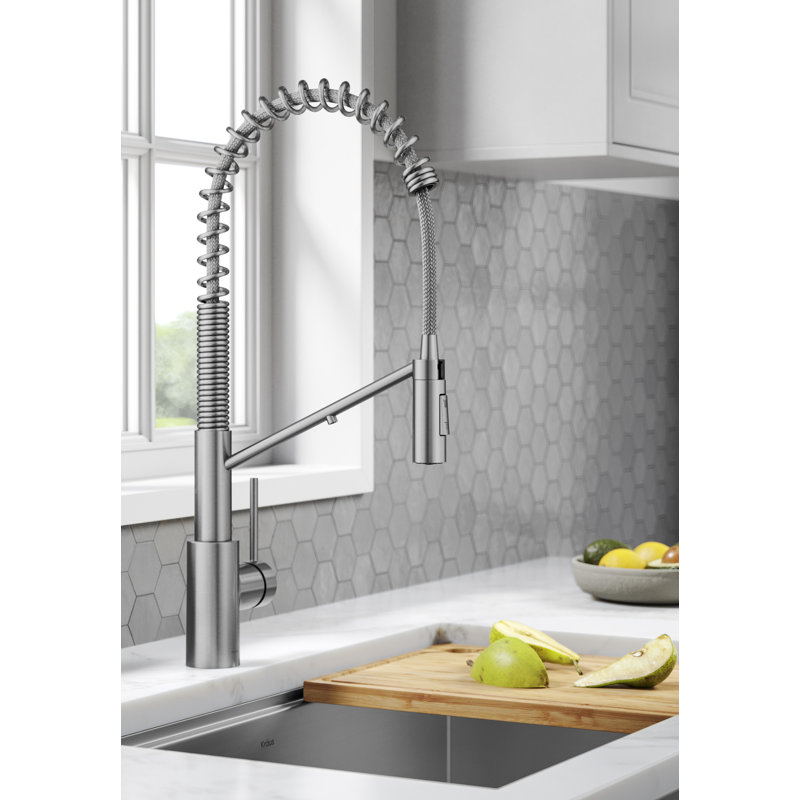 Oletto 2-in-1 Pull-Down Single Handle Kitchen Faucet, Spot Free Stainless Steel 