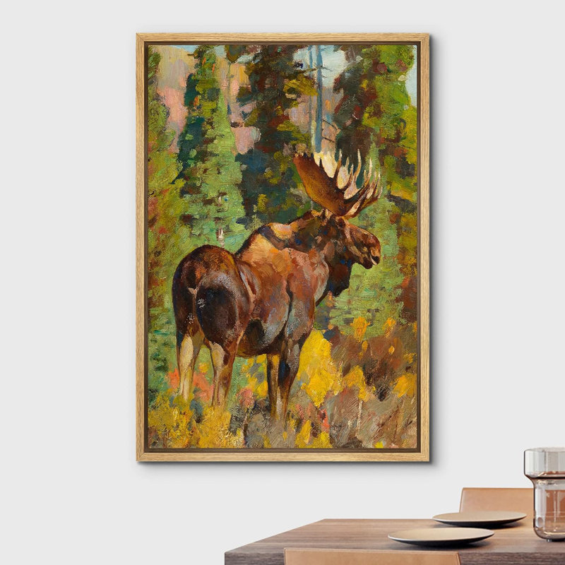 Pastel, aquarelle, forêt, cerf, orignal, animaux, illustrations, art moderne, paysage de ferme, Cadre naturel flottant
