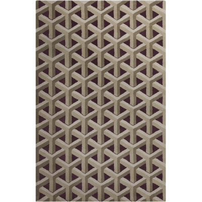 Tapis moderne taupe et mauve à motif géométrique 3D touffeté à la main Ailey