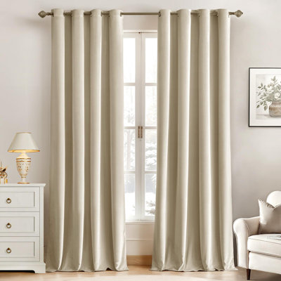 Velvet Curtains 84 Inches Long Room Darkening Blackout Curtains With Grommet Top For Bedroom/Living Room Light Blocking Thermal Insulating Soundproof Set Of 2, Beige