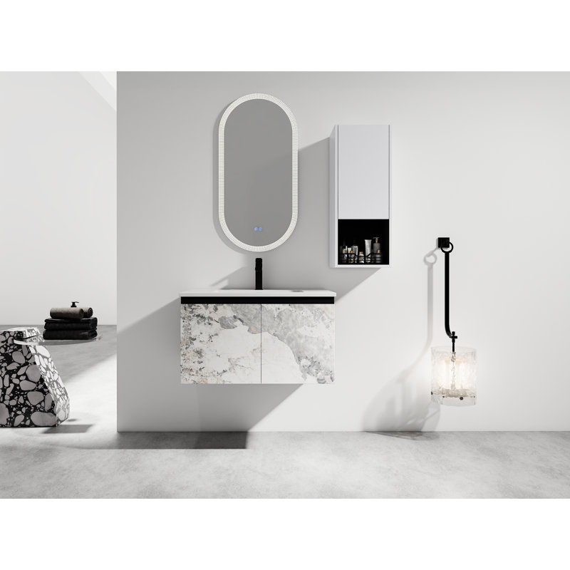 Meuble-lavabo blanc avec lavabo en céramique et meuble-lavabo moderne - pièce polyvalente, 30"
