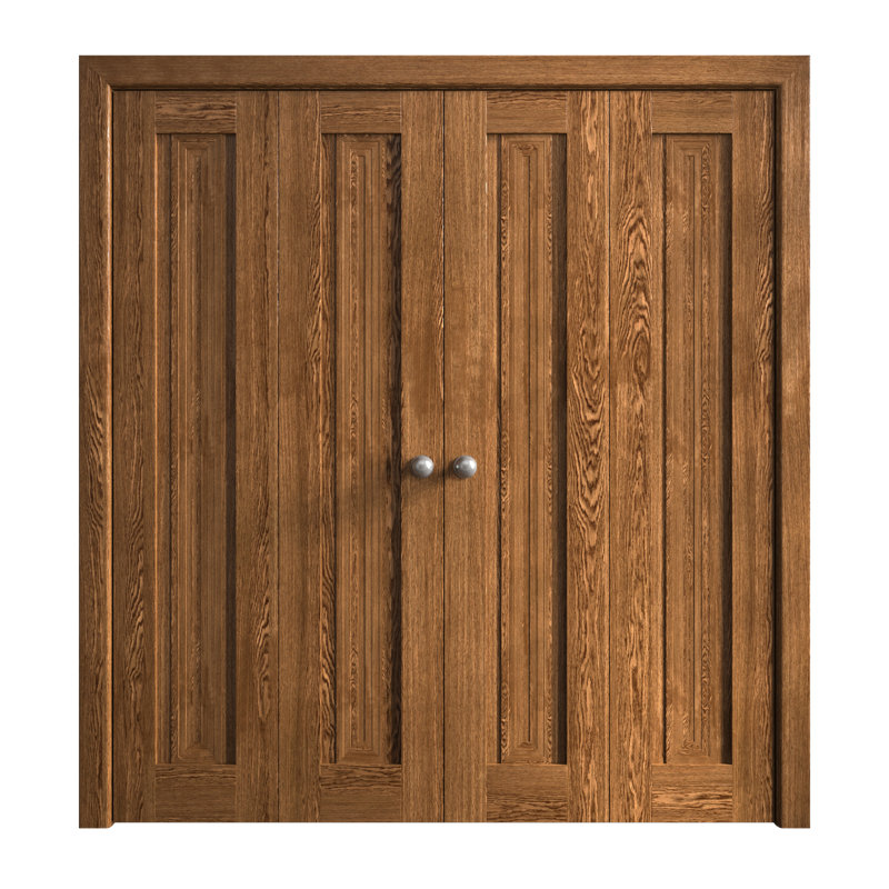 Portes coulissantes doubles pliantes pour placard 96 x 96 pouces Ego 5006 Chêne Cognac, rails robustes, moulures, garnitures, quincaillerie, ensemble de portes de placard en bois massif pour chambre à coucher