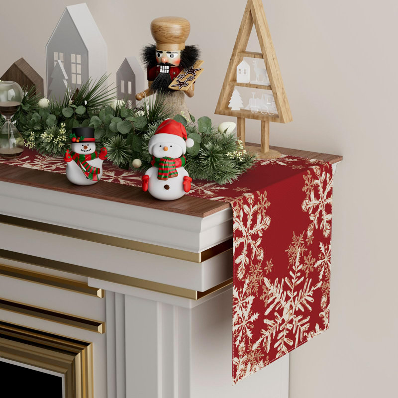 Chemin de table rouge flocons de neige de Noël 13 X 72 pouces, décor de table de salle à manger pour les fêtes d'hiver