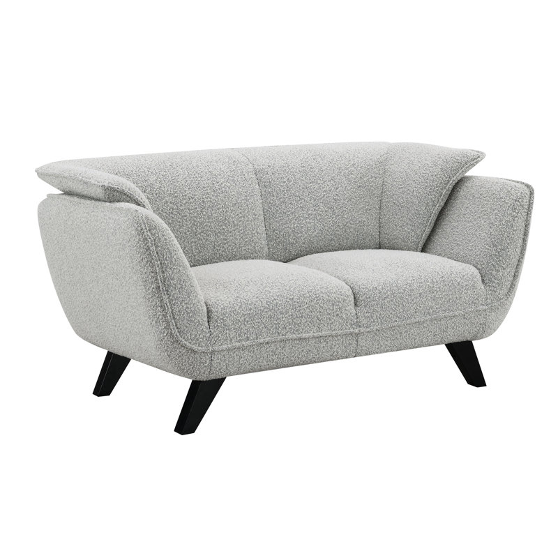 Light Gray Boucle Fabric and Wood Loveseat with Flared Arms