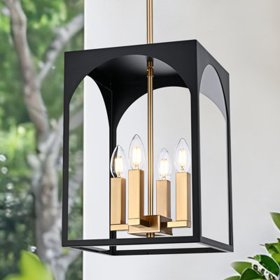 Large Outdoor Pendant Light Fixtures 4-Light, Exterior Hanging Lantern Porch Light Adjustable, Hanging Lamp Farmhouse Exterior Chandelier Ceiling Mount For Entrance Patio