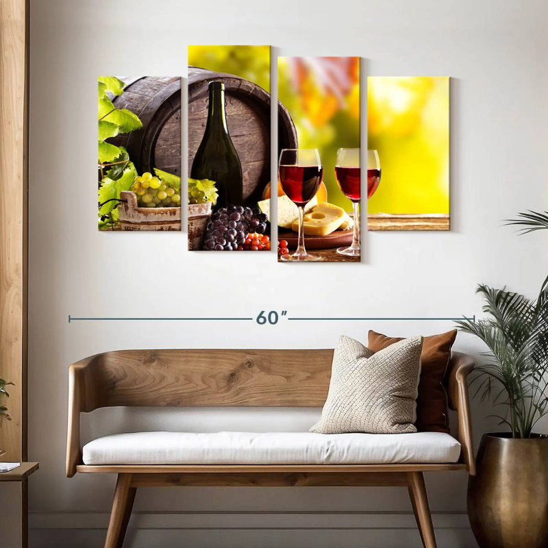 Ensemble de 4 pièces de vin rouge sur toile, H 52 po x l 32 po x P 1,25 po