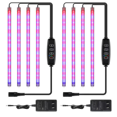 iPower 60W LED Plant Grow Light Strips Full Spectrum for Indoor Plants with Auto ON/Off 3/9/12H Timer, 10 Dimmable Levels 48 LEDs Per Tube, for Hydroponics Succulent, Red&Blue, 4 Tubes, 2 Pack