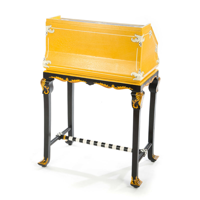 Handpainted Black Worker Bee 28" Writing Desk with Brass Accents