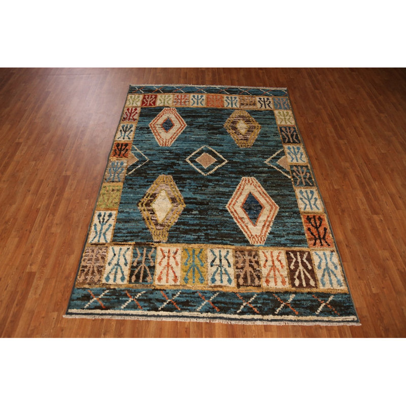 Tapis bleu marocain oriental fait à la main 7 x 10