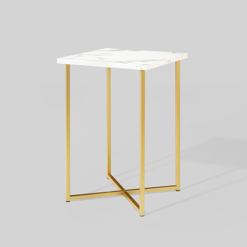 Adelaida End Table, Faux White/Gold
