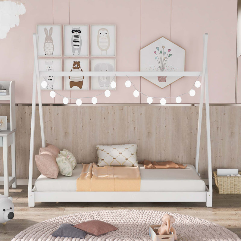 Lit plateforme simple avec structure triangulaire, Blanc