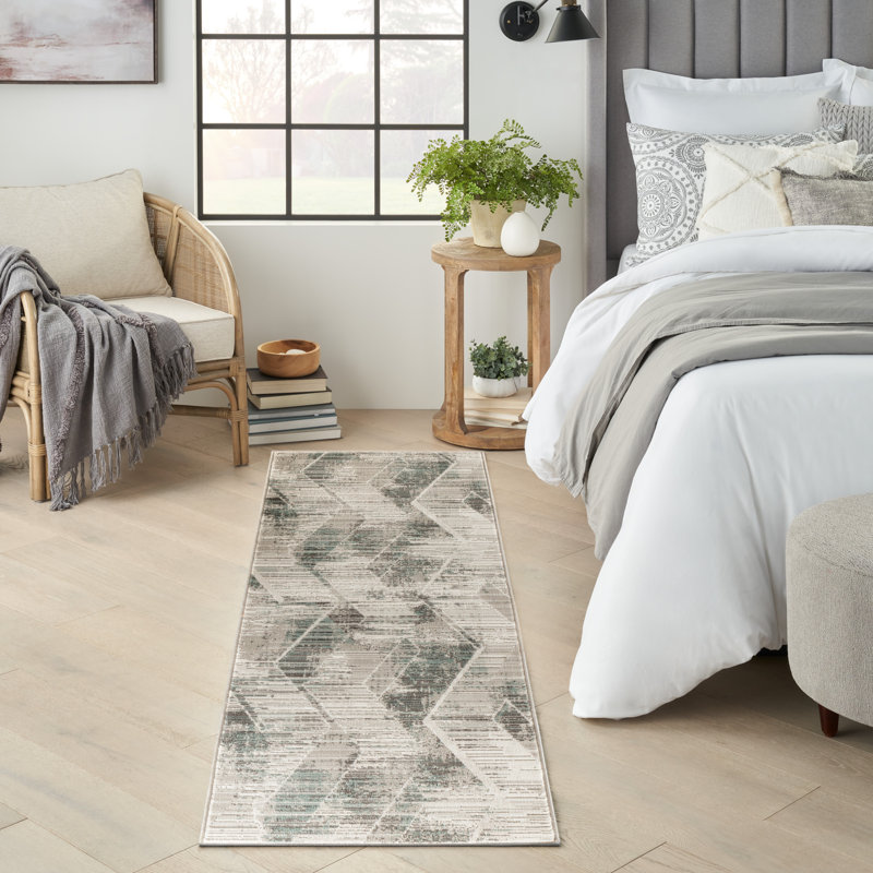 Tapis gris / beige à motif abstrait Thalia, Tapis de couloir 2 pi 2 po x 8 pi