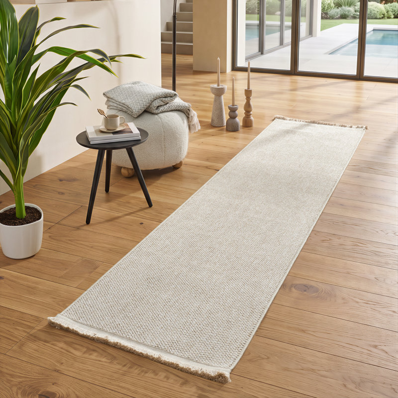 Tapis texturé à franges, Beige, Tapis de couloir 2 pi x 8 pi