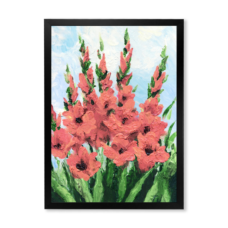 Botanique pastel fleurs roses - peinture, Cadre photo noir, H 20 po x l 12 po
