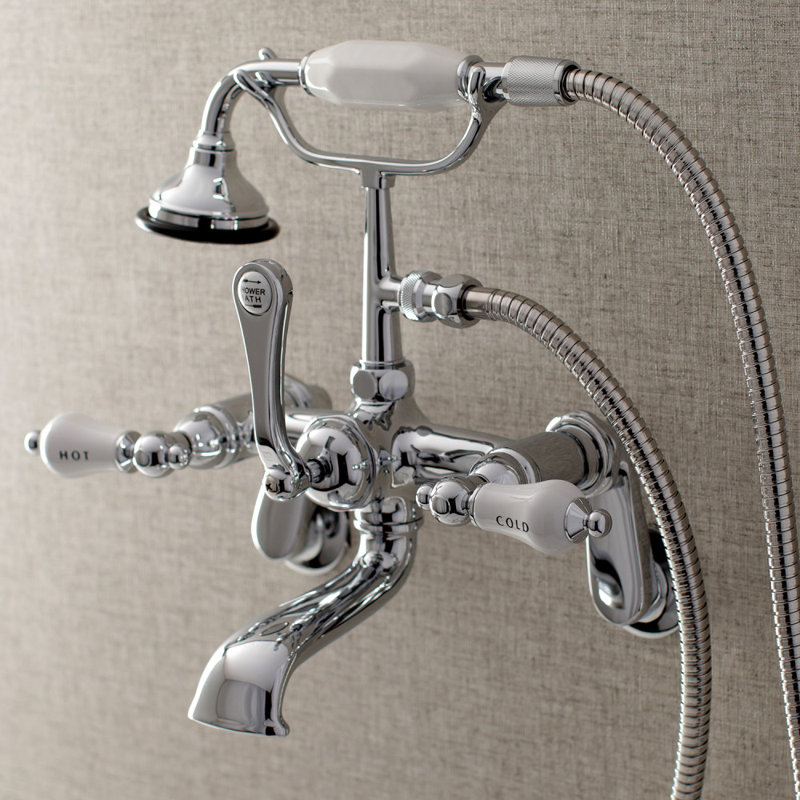 Polished Chrome Vintage Wall Mount Tub Faucet with Hand Shower