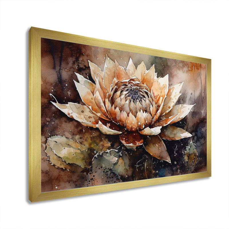 «Roverta Brown Green Cactus Flower I», reproduction sur toile, H 16 po x l 32 po x P 1 po, Encadrement doré