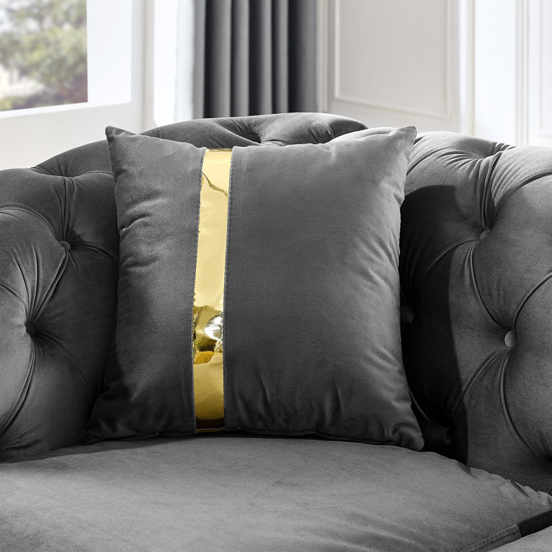 Canapé Chesterfield 90,6 pouces avec boutons capitonnés et 2 coussins, Gris