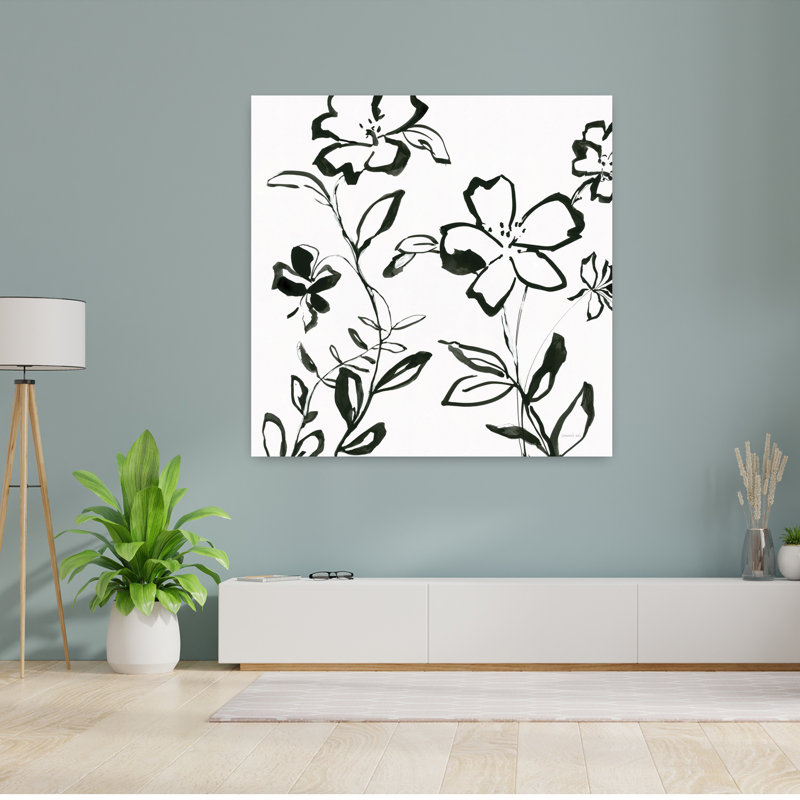 Croquis floral contemporain II avec art noir et blanc, H 48 po x l 48 po
