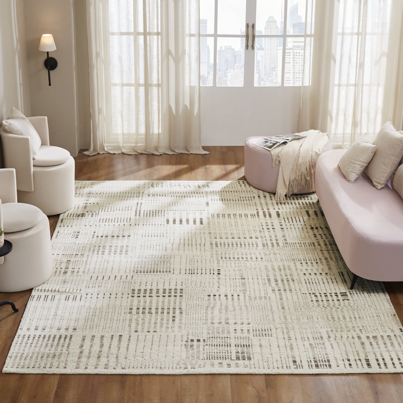 Meridian Weathered Stone Wool Hand Knotted Area Rug, Ivory/Brown, Rectangle 8' x 10'