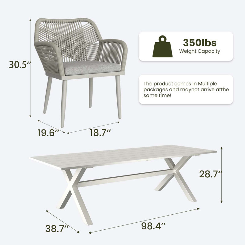 Ensemble de salle à manger 13 pièces pour l'extérieur avec table de salle à manger rectangulaire et 12 chaises, 12, Blanc