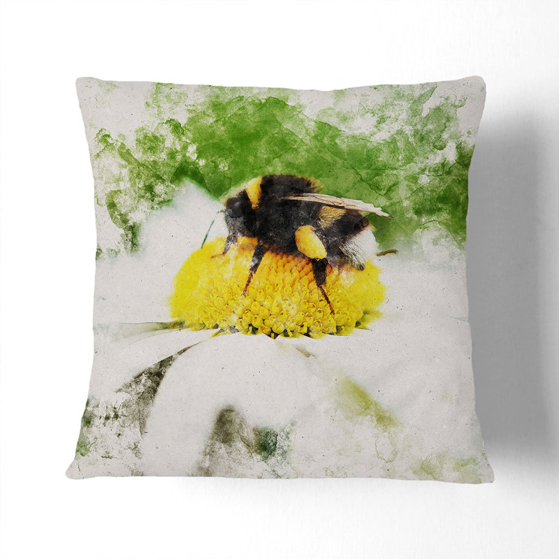 Bee Collecting Pollen Vol.2 Watercolour Square Throw Cushion, 55cm H x 55cm W x 20cm D, Black