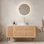Meuble-lavabo de salle de bain avec lavabo, armoire de rangement autoportante en contreplaqué avec 4 pieds en métal, porte et 2 tiroirs, lavabo en céramique avec motif en pierre, sans robinet, pré-assemblé