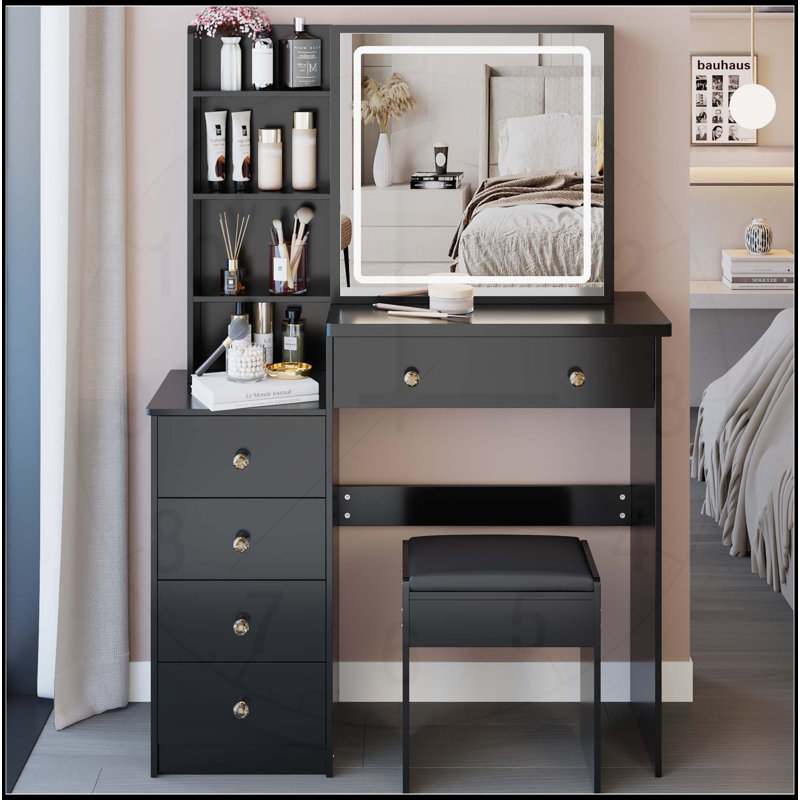 Versatile Bedside Cabinet with Advanced LED Mirror and Ample Storage, White
