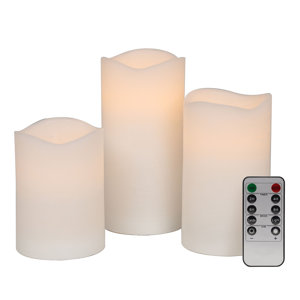 Mikasa Set Of 3 Real Wax Wavy Top Flameless Candles, Led Candles W/Remote (missing remote)