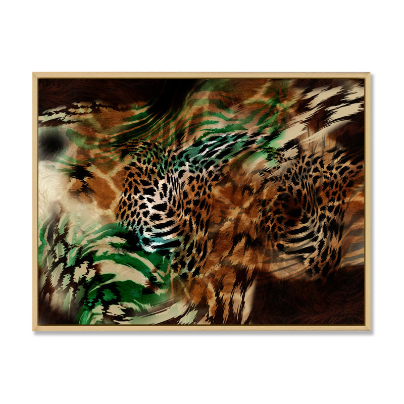 Léopard et tigre VII - décoration murale moderne encadrée, H 12 po x l 20 po x P 1 po, Cadre flottant brun