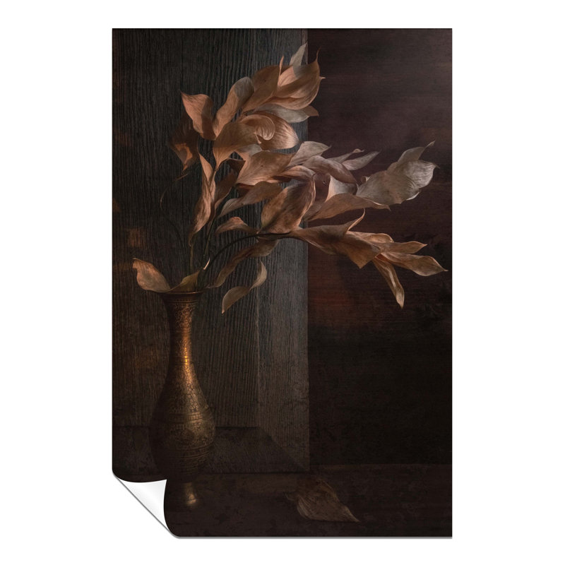 Dried Flower Bouquet In A Golden Vase - No Frame Print, 61cm H x 41cm W