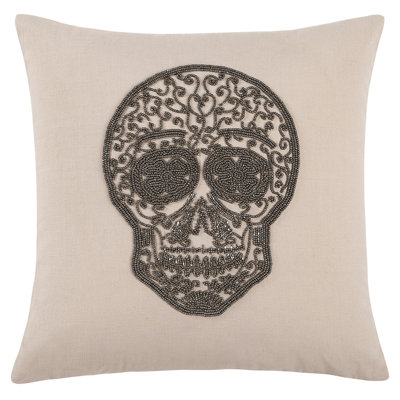 Skull Beaded Cotton Blend Throw Pillow