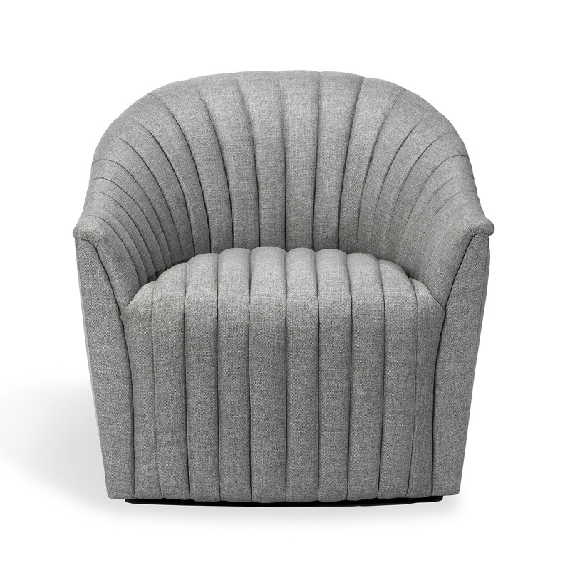 Channel Swivel Tufted Barrel Chair, Pure Gray 100% Polyester