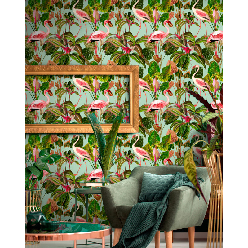 Floral Wallpaper Roll, Green/Pink