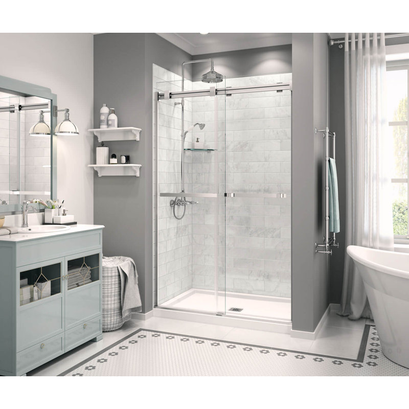 Zone Square Base 48 x 32 Acrylic Alcove or Corner Shower Base with Center Drain in White, Center