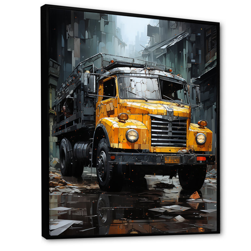 " Old Black Garbage Truck I ", Black Floater Framed, 20" H x 12" W x 1" D