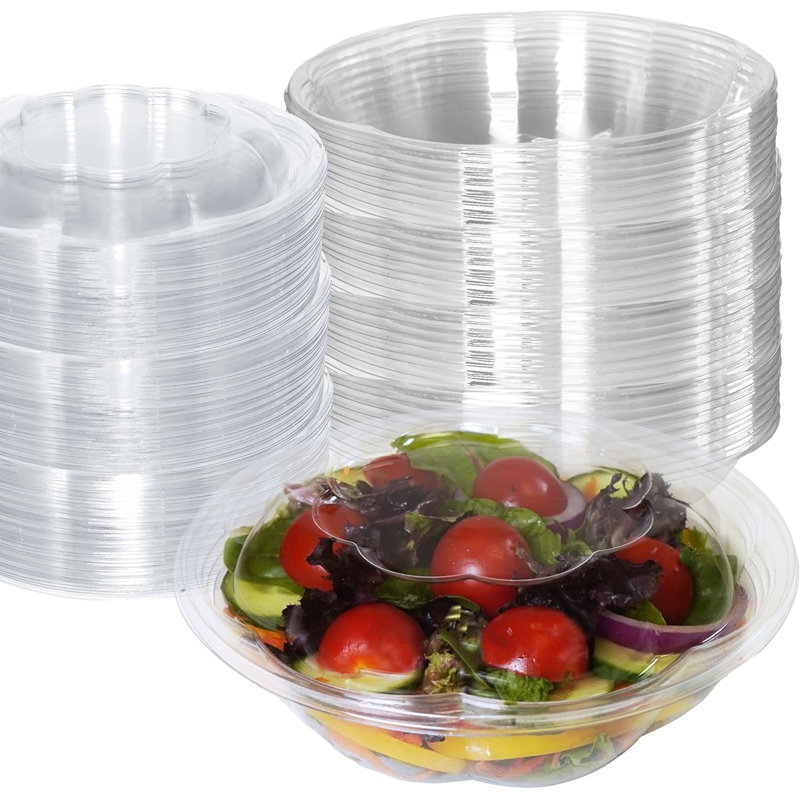  Bols à salade en plastique transparent 18 oz avec couvercles - pour le déjeuner, la préparation des repas et les salades (300)