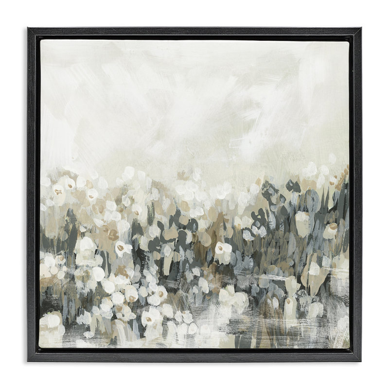 Cadre flottant gris moucheté fleurs, design par June Erica Vess, Cadre flottant noir de jais, H 18 po x l 18 po