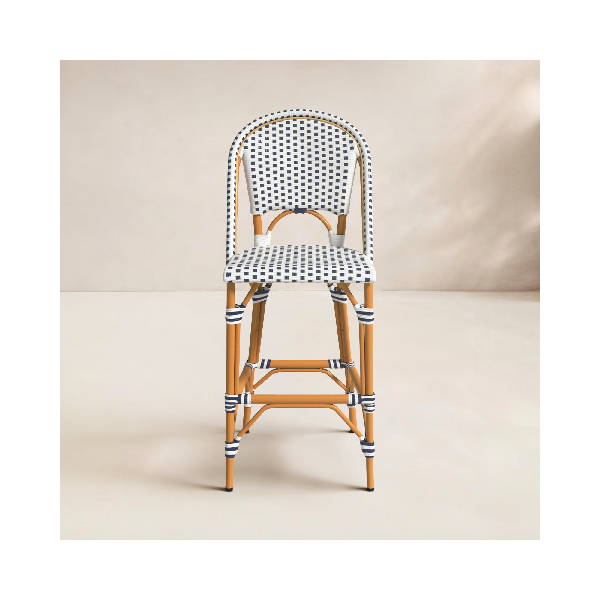 Kerta 46.5'' Outdoor Bar Stool, White/Navy