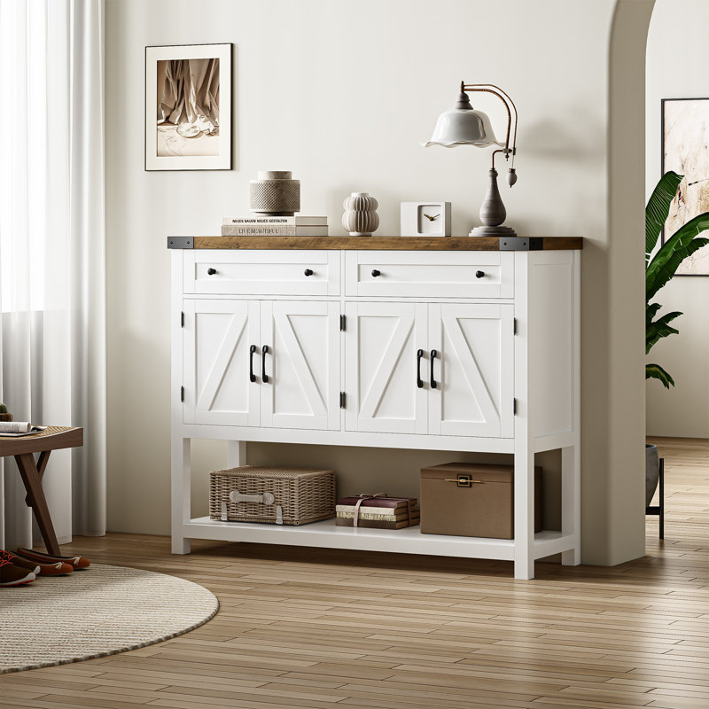 Darius 47.2" W Console Table with 2 Drawers and 2 Double-Door Cabinet, White