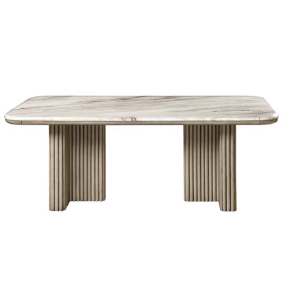 79" Charity Rectangular Dining Table, Natural Marble Top & Gray Oak Finish