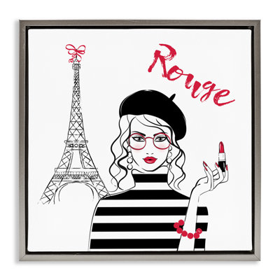 «Rouge Parisian Fashion», art mural encadré brun sur toile flottante par Martina Pavlova