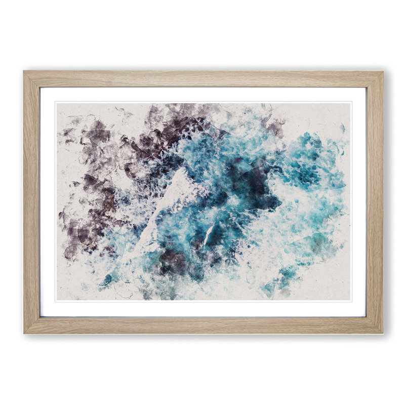 Ocean Waves in Wollongong Australia - Picture Frame Painting, 48cm H x 65cm W x 2cm D, Oak Framed