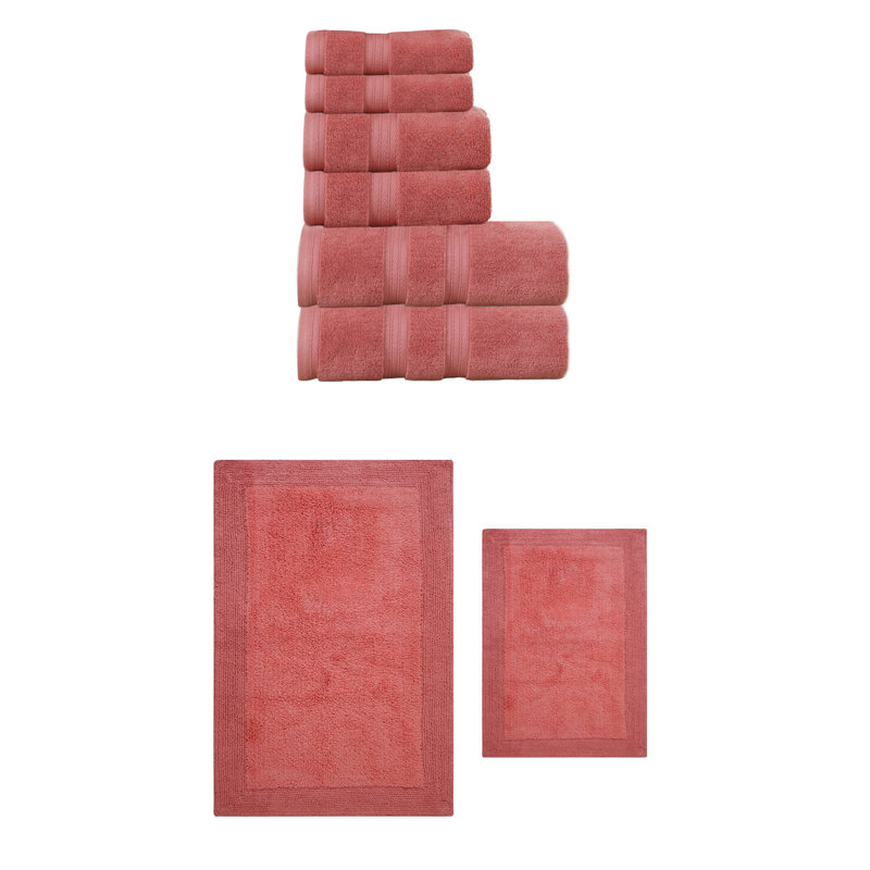 Ensemble de serviettes réversibles 100% coton 6 pièces Buariki Collection, Corail