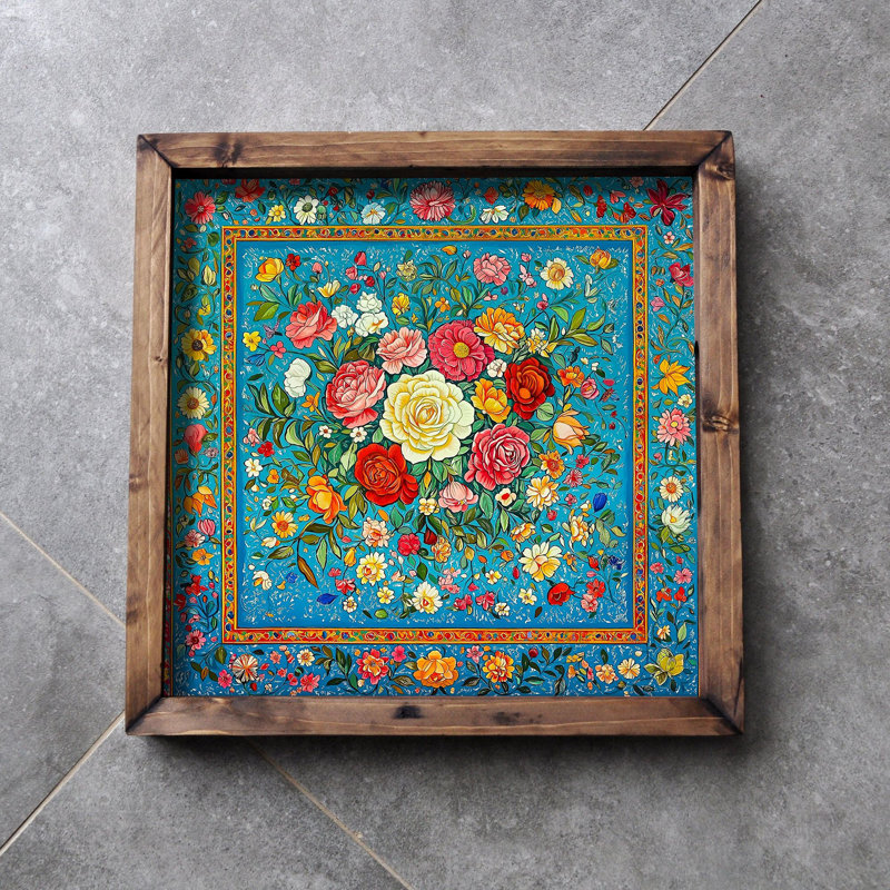 Elegant Solid Wood Tray, 13.8 x 13.8 x 1.6 inches | 100% Solid Wood with UV Printed MDF (0.2 inches Thick) | Perfect for Serving, Home Décor, and Organizing | Durable and Stylish Design for Any Occasion