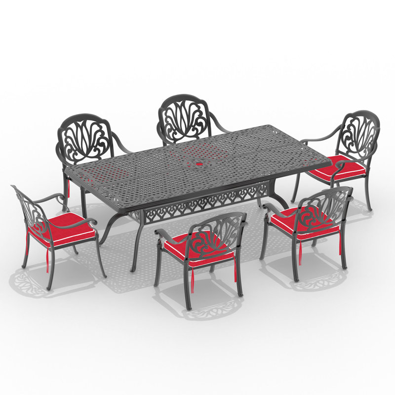 Table de salle à manger en aluminium coulé avec cadre noir et trou pour parasol L82.68 * W41.34 pouces