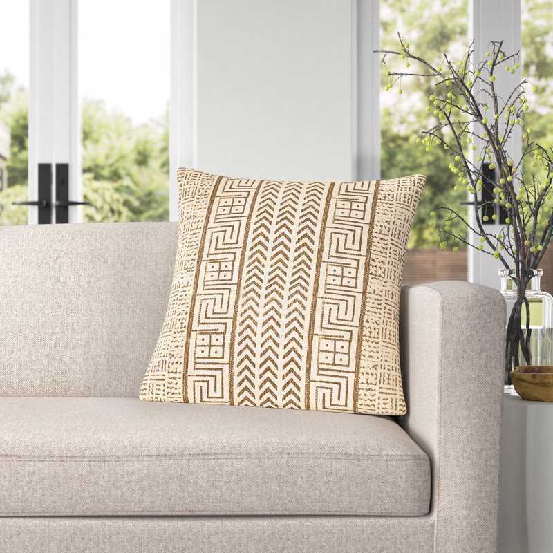 Zetta Geometric Cotton Throw Pillow, Beige/Camel, Polyester/Polyfill, 20" x 20"